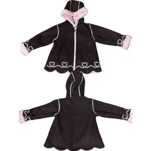IZZI Kids S Rothschild Coat 18 Months Brown Pink Faux Fur Hood Embroidered
